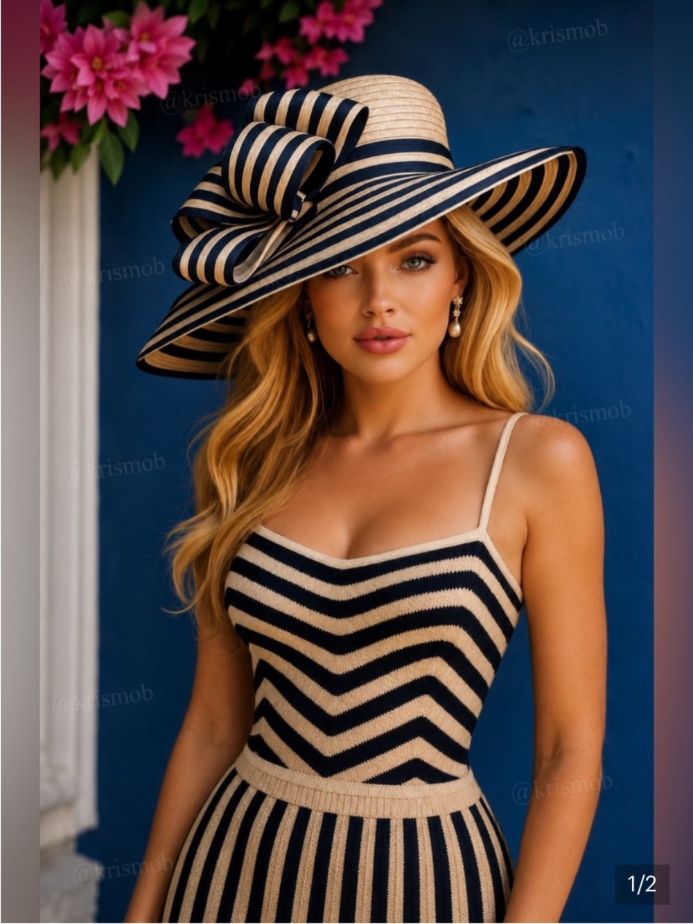 Striped Black and Cream Women's Kentucky Derby Hat Church Tea Occasion Headwear